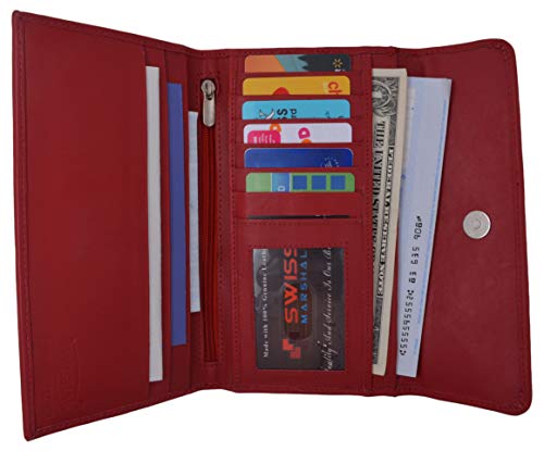 SWISS MARSHAL Ladies RFID Blocking Genuine Leather Long Clutch Credit Card ID Wallet