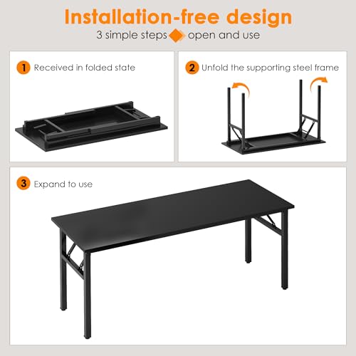 Image of Need Folding Desk, 54 inch Large Computer Desk for Home Office, No Install Needed Study Student Writing Table Desk Workstation, Black