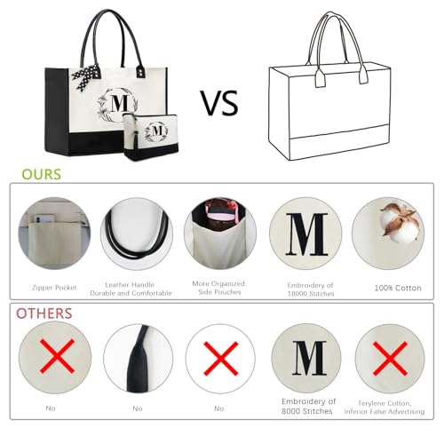 Image of BeeGreen Embroidery Monogram Initial Tote Bag Gift for Women Teacher Mom Friend Personalized Gift for Birthday Beach