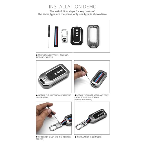 Image of KMH Metal Car Key Cover Compatible with Honda City, Civic, Jazz, Amaze, CR-V, WR-V, BR-V Models Smart Keycover with Keychain 3 Buttons Key Shell Case Holder Protector (Metallic) Pack of 1