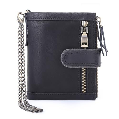 Chain Men's Short Top Layer Card Bag Triple Fold Money Clip Zip Wallet(white-Patch five-pointed star4)