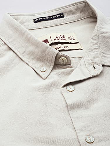 Image of THE BEAR HOUSE Men's Cotton Beige Solid Slim Fit Cotton Shirt | 3XL |TBH-UNAM-BG-3XL |
