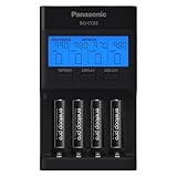 Panasonic K-KJ65K3A4BA Super Advanced 4-Position Quick Charger with LCD Indicator Panel, USB Charging Port and 4AAA eneloop pro Rechargeable Batteries, Black