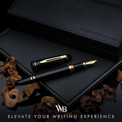 Image of Wordsworth & Black Majesti Luxury Fountain Pen Set for Writing, Medium Nib | Black, Gift for Men Women, Gold Finish, 18K German Iridium, Calligraphy, Converter + 24 Ink Cartridges, Refillable