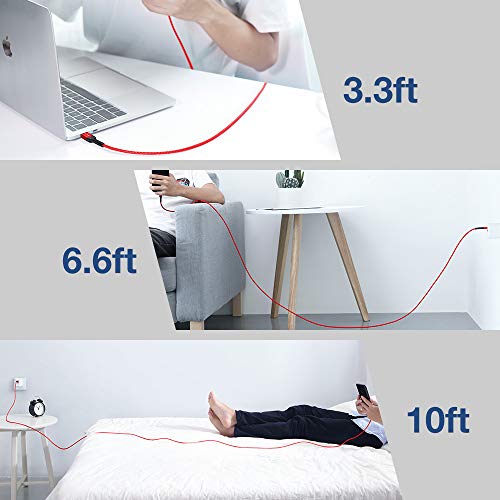 Image of JSAUX USB to USB C Cable, USB C Cable for iPhone 17, 3-Pack (10+6.6+3.3FT) | USB Type C Charger Cord, Fast Charging for iPhone 17 16 Pro Max, Samsung Galaxy, iPad, Red