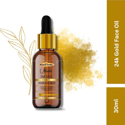 Image of khadi 24K Gold Face Oil Serum, Anti-Aging & Brightening with Vitamin E, Lightweight & Non-Sticky, 30ml