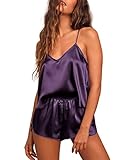 Ekouaer Womens Sleepwear Soft Lingerie Satin Pajamas Cami Shorts Nightwear Set Deep Purple Medium