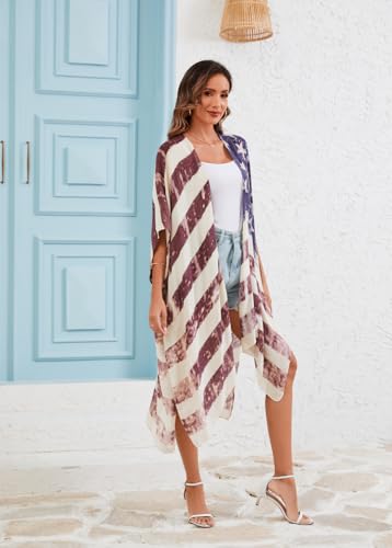 Women's American Flag Beachwear cover up Cardigan Loose Tops Shirt4