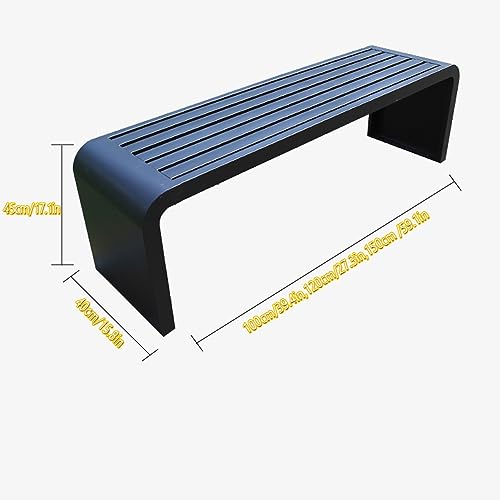 Banc de jardin métal noir sans dossier robuste banquette parc 100cm - 3