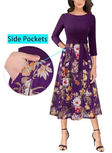 Image of VFSHOW Womens Work Business Casual Church Pockets Belted A-Line Midi Dress