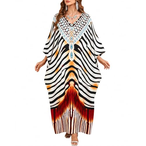 Image of Gypsie Blu Women Plus Size Kaftan Dress Beach Cover Up Maxi Dresses for Women, V-Neck Kimono Sleeve 1X-3X