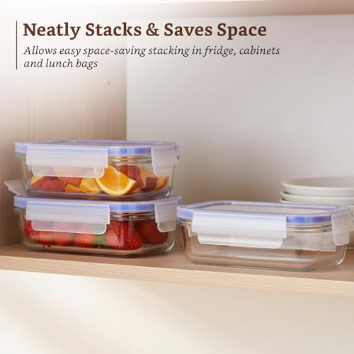 Image of Amazon Brand - Solimo Rectangular Glass Food Storage Container, 800 ml - Set of 3, Airtight, Microwave & Freezer Safe, Transparent