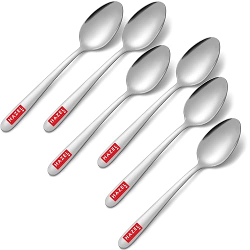 Image of HAZEL Stainless Steel Spoon Set of 6 | 16cm Durable Steel Spoons for Kitchen & Dining | Rust-Resistant Cutlery
