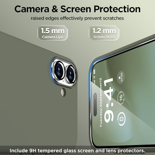 Image of Magnetic for iPhone 16 Case, Compatible with Magsafe, Suction Cup Phone Mount, [2 Screen Protectors][Camera Lens Protector] Silicone Shockproof Protective Slim Phone Cover 6.1 inch, Olive Green