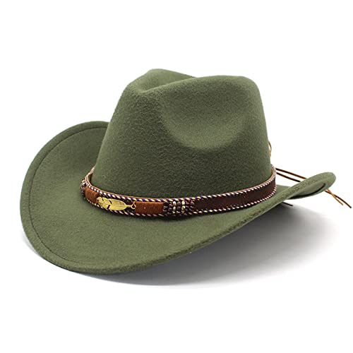 WWAYBEI Cowgirl Cowboy Hat for Women Men Rhinestone Wide Brim Vintage Disco Western Fedora Hat for Fancy Dress Cosplay Party (Green, One Size)