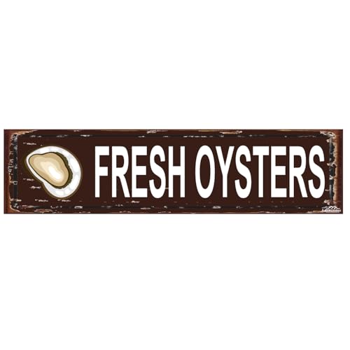 Fresh Oysters Metal Sign - Rustic Coastal Wall Decor -