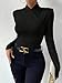 SweatyRocks Women's Ruched Mock Neck Long Sleeve T Shirt Solid Slim Fitted Tee Tops Black L