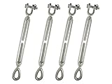 3/8' x 6' Eye Jaw Turnbuckle Stainless Steel 1,200 LBS WL Marine Type 316 4 Pack | Outdoor Event Rigging, Wire...
