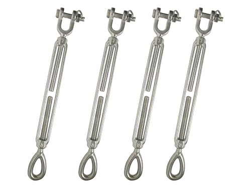 3/8" x 6" Eye Jaw Turnbuckle Stainless Steel 1,200 LBS WL Marine Type 316 4 Pack | Outdoor Event Rigging, Wire Rope Fitting, Industrial | (Pro Use)