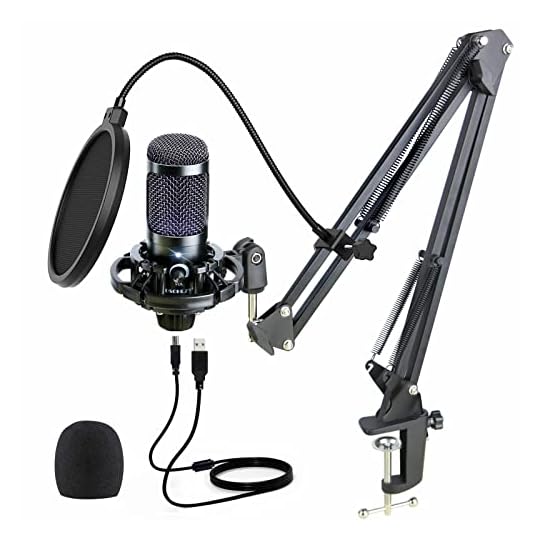 
                            USB Condenser Podcast Recording Microphone: Mic Studio Singing Cardioid Boom Arm Pop Filter Kit for Streaming YouTube Gaming Voice PC
                        