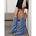 VOZTOLLS Knee High Boots for Women Square Toe Kitten Heel Tall Boots Suede Wide Calf Pull-on Comfortable Fashion Dress Heeled Long Boots Blue Size 6.5