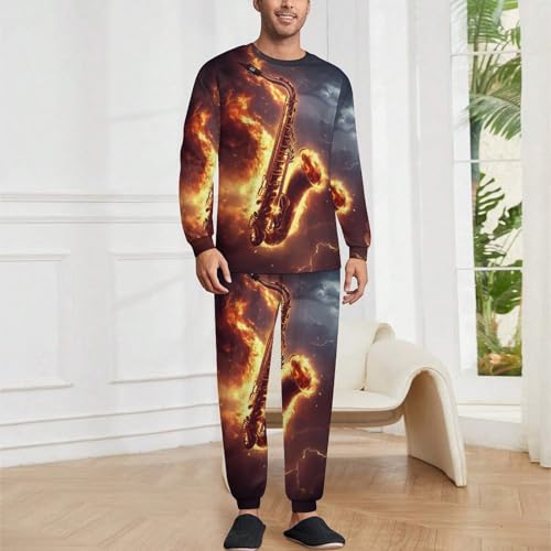 Sax Special-Effects Mens Pajamas Set Long Sleeve Sleepwear Pjs Set Shirts And Bottoms Sleep Sets Loungwear2