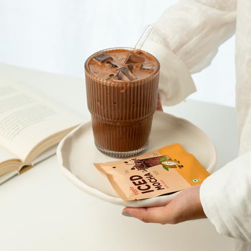 Image of Tiggle Iced Mocha Mix - 55% Dark Chocolate Flakes with Premium Coffee - Cold Mocha in 30 Sec - No Refined Sugar, Preservatives or Vegetable Oil - Rich & Chocolatey - Pack of 10 Sachets (25g Each)