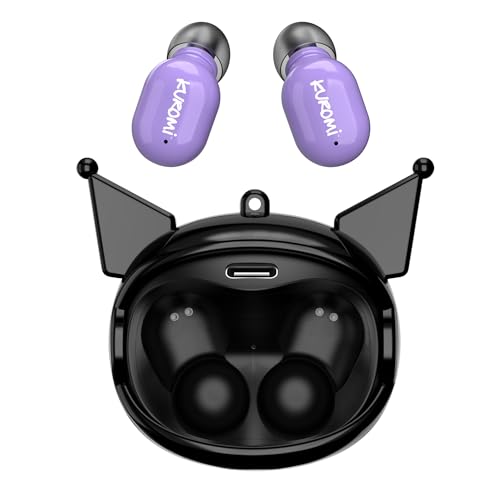 Hello Kitty Kuromi   Auriculares inalámbricos Bluetooth con funda de carga giratoria, micrófono integrado, llamadas manos libres, diseño morado y negro para niños y fanáticos, función de cara abatible