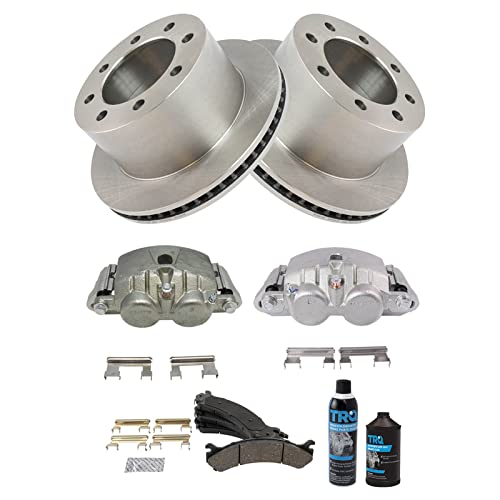 Image of TRQ Rear Ceramic Brake Pad Rotor & Caliper Kit w /Chemicals Compatible with GM Dually Truck
