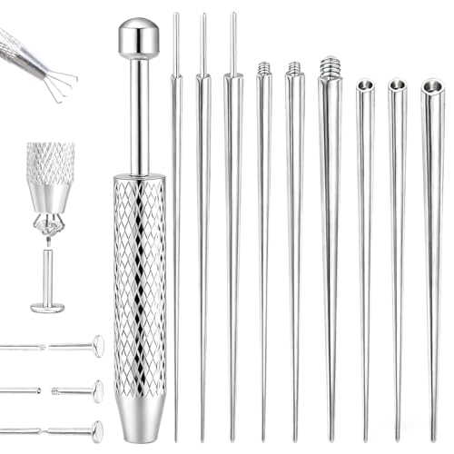 QIVDSEC Piercing Taper Ball Grabber Tool 14G/16G/18G/20G Stainless Steel Piercing Taper Tool Insertion Pin Set for Changing Jewelry on Ear/Nose/Navel/Lip/Eyebrow