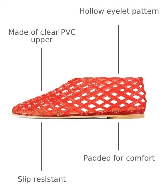 Image of Jelly Mesh Ballet Flats for Women Fishnet PVC Clear Hollow Jellies Sandals Comfortable Beach Ballerina Flats Shoes