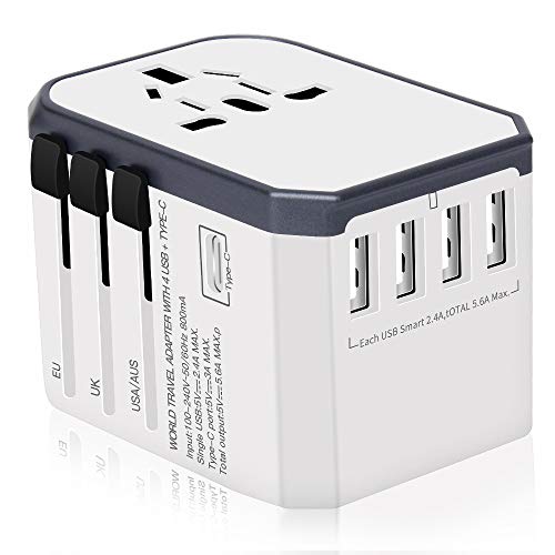 Reiseadapter Reisestecker Weltweit 224+ Ländern Universal Travel Adapter 4 USB +Type C + AC Aufladung International einsetzbar für Europa Deutschland