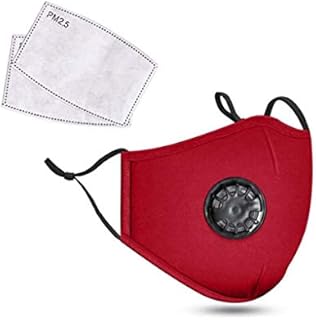 Cotton Dust Protective Face Mask with Breathable Filter and 2x Carbon Air Filters - Washable & Reusable Soft Mouth Protector with Adjustable Straps (Red)
