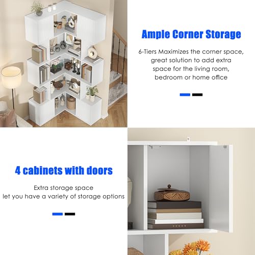 Image of kepptory L-Shaped Corner Cube Bookshelf, 6-Tier Display Book Shelf | Freestanding Bookcase Open Rack for Collectibles, Model Figures, Toys, Books, Decor Display, Living Room Gaming Room, White