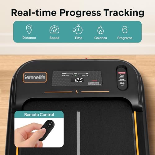 Image of SereneLife Portable Foldable Treadmill with Remote Control, 8.7 MPH Smart Speed Control, Treadmills for Home, Under Desk Treadmill for Home Office, Shock Absorption, App Support, 265lbs Limit