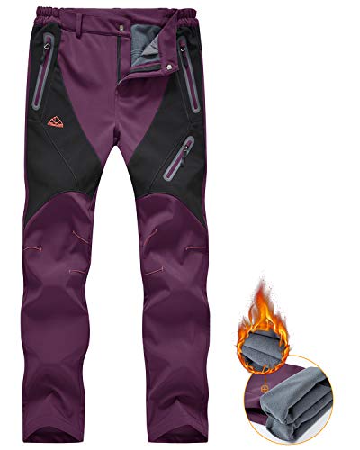 donhobo Pantalones impermeables para mujer con forro polar térmico y forro polar para invierno al aire libre y resistente al viento cálido Softshell para senderismo, pesca, esquí y nieve, color morado