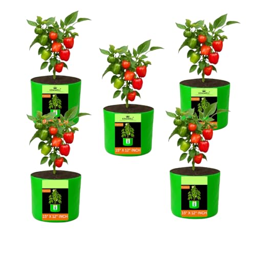 Image of Kingwell grow bags 15x12 inch pack of 5 For Terrace Garden Vegetable Plant Grow Bags Fruits Growing Containers For terrece Gardening