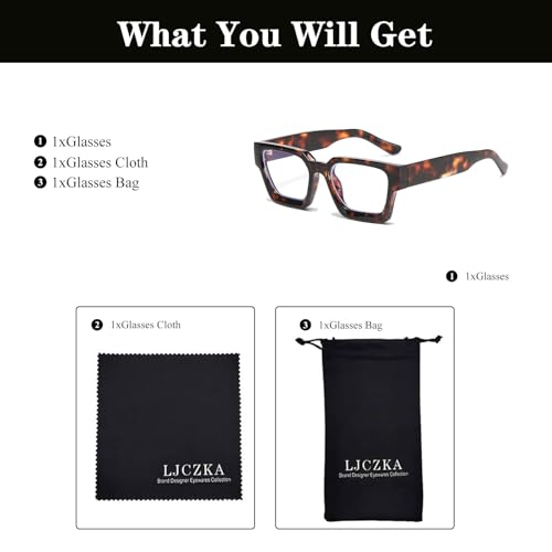 LJCZKA Square Blue Light Blocking Glasses for Women Men Thick Frame Computer Gaming Eyeglasses Anti Eyestrain Glasses (Hawksbill) by LJCZKA - Used condition - Image 5