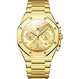 OLEVS Orologi da uomo, di lusso analogico al quarzo cronografo orologi da uomo, classico quadrante grande in acciaio inox, impermeabile luminoso con data orologio da polso uomo, 3626-oro quadrante