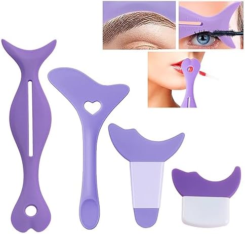 4 Pcs All In One Eyeliner Stencils Wing Tips, Multifunctional Eyeshadow Stencils Pad Silicone eyeshadow baffle, Defined Eyeliner Eyelash Guide Tool for Beginners and Makeup Masters – Purple