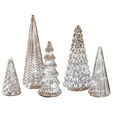 verre mercurise ancien Ensemble festif - Cette collection améliorée comprend cinq sapins de Noël en verre mercurisé de tailles différentes, allant de 8,9 cm à 23,1 cm. Parfaits pour une disposition polyvalente, qu' soient regroupés en une pièce maîtresse spectaculaire ou répartis dans votre espace pour une ambiance de fêtes harmonieuse.