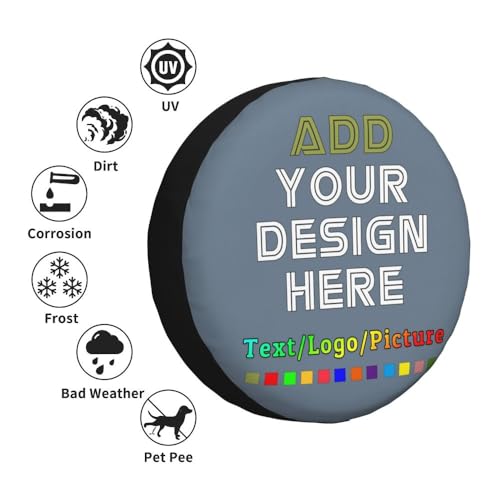 Image of Custom Spare Tire Cover, Personalized Text Image Waterproof Dust-Proof Universal Wheel Covers Protectors Fits Tire for Trailer RV SUV Truck Camper, SlateGray