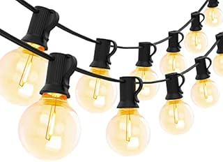 Yuucio 2X50FT Outdoor String Lights LED Mains Powered, 100FT Garden Festoon Lights with 52 Plastic Bulbs, Waterproof for Patio Backyard Gazebo, Warm White 100FT