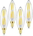 E12 Edison 8W LED Bulb, 100 watt Equivalent Candelabra Dimmable Chandelier Light Bulbs 3000K Soft White Clear 850lm E12 Vintage LED Filament Vintage Candle Bulb with Decorative,4-Pack. (3000k)