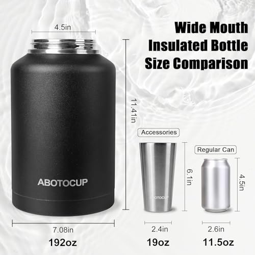 Image of ABOTOCUP 1.5 Gallon Water Jug with Wide Mouth, 192oz Insulated Water Bottle Keep Cold24h&Hot12h, Comes with Ergonomic Handle, Two Double Walled 16oz 18 /8 Stainless Steel Cups Thermo Canteen Mug