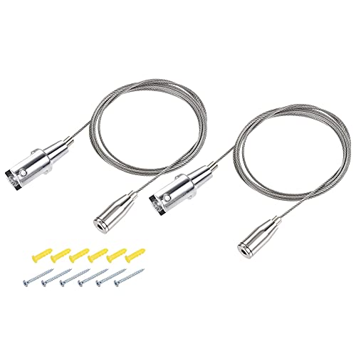 Image of uxcell Picture Hanging Wire Kit, 2Set 1.5M Adjustable Hanger Wire System for Home Art Gallery Picture Display Kit, Load 33lbs, with 6Set Screws