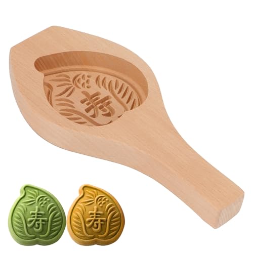 HERCHR Mooncake Mold, Wooden Chinese Moon Cake Flower Shape Press Mold for DIY Baking Cookies Moon Pies Pumpkin Pie Steam Bun(Peach)