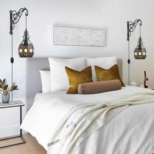 Image of YLONG-ZS 2PK Crystal Plug in Wall Sconce Hanging Lamp Shelf Dimmable Wall Sconces Adjustable Wall Lights with Wall Sconces Wall Mount Plug in Lamps for Bedroom Living Room