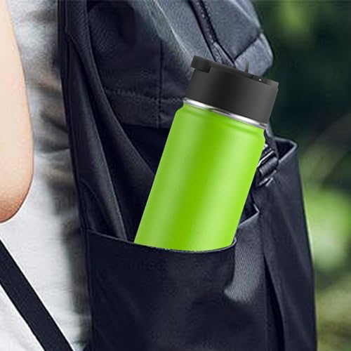 Image of koodee 22 oz Water Bottle Stainless Steel Double Wall Vacuum Insulated Sports Water Bottle with 3 Lids, Reusable Metal Water Flask with Straw for women and Girls, BPA Free(Apple Green)