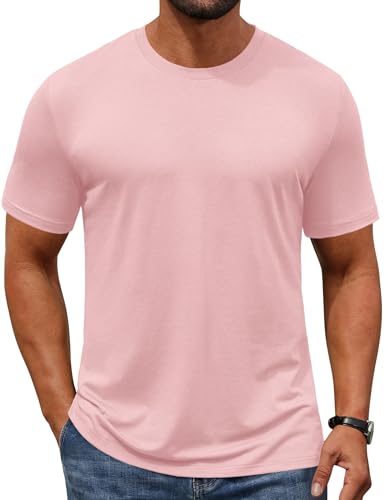 COOFANDY Men's T Shirts Short Sleeve Crew Neck T Shirts Casual Classic Basic Tee Shirts Light Pink